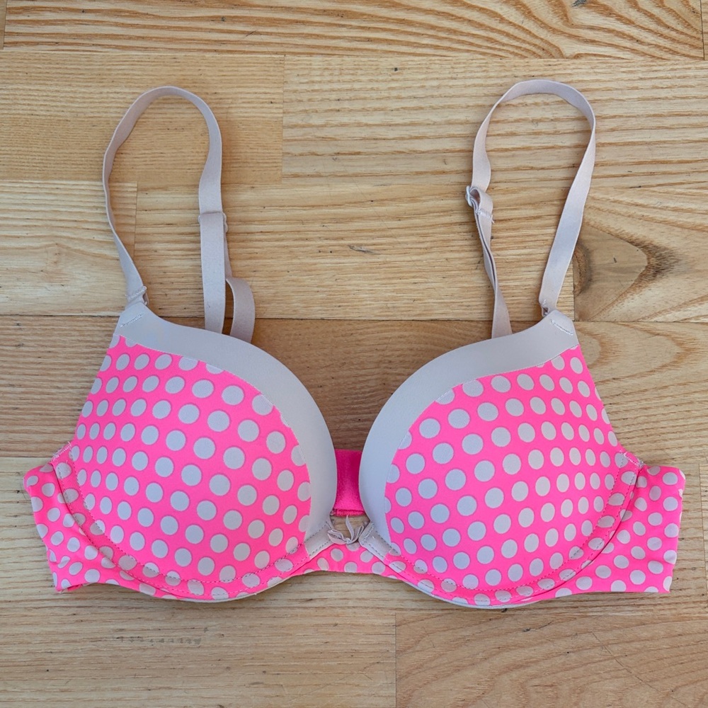 PINK Victoria's Secret Polka Dot Pink Campus Push Up Bra
